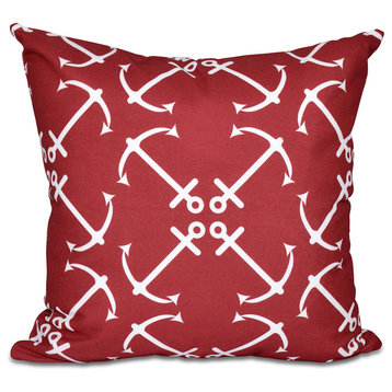 Anchor's Up, Geometric Print Pillow, Red, 18"x18"