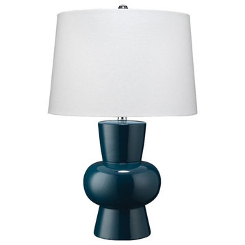 Curved Elegant Steel Blue Ceramic Table Lamp 26 in Modern Minimalist Classic