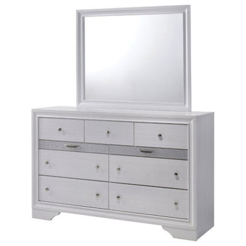 Bowery Hill 2-Piece 9-Drawer Contemporary Wood Dresser and Mirror in White