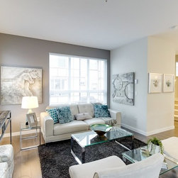 Living Room Soft Gray and White Little Pop of Blue - Living Room Furniture