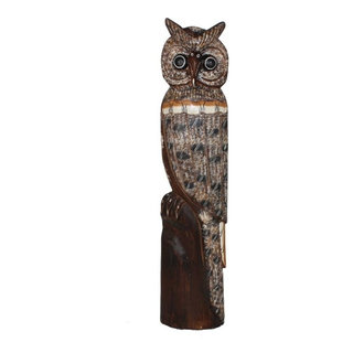 Enticing Wooden Standing Owl - Benzara - Rustic - Decorative Objects ...