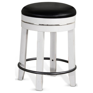 Two Tone Distressed White Swivel Backless Counter Height Chair