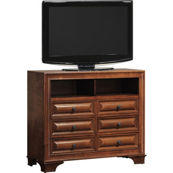 Bowery Hill Transitional Wood 6 Drawer TV Stand in Oak Finish