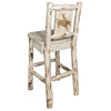 Montana Counter Height Barstool With Laser Engraved Bronc, Clear Lacquer Finish