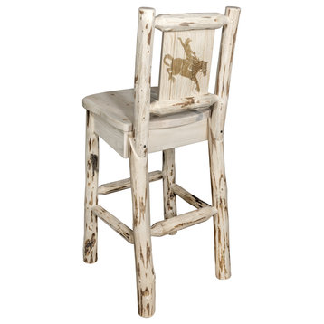 Montana Counter Height Barstool With Laser Engraved Bronc, Clear Lacquer Finish