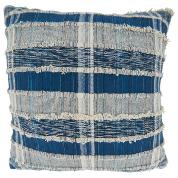 Cotton Pillow With Striped Woven Design, 22"x22", Down Filled