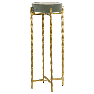 Jolly Rancher Disk Top Drink Table With Gold Metal Base, Clear Opaque