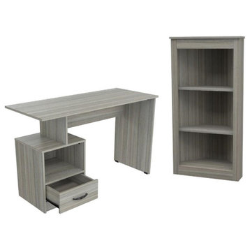 Home Square 2-Piece Set with Writing Desk & Bookcase in Gray Smoke Oak