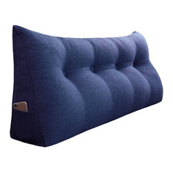 WOWMAX - Bedrest Back Support Pillow, Bolster Lumbar Pillow, Reading Wedge Linen Blue, 59x20x8 - Bed Pillows