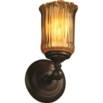 Veneto Luce Tradition Wall Sconce, Cylinder With Rippled Rim, Amber Glass