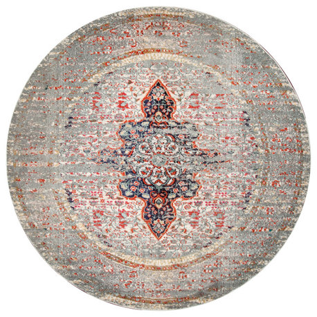 Nuloom Distressed Persian Sarita Traditional Vintage Area Rug, Grey 6'Round