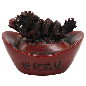 Chinese Red Resin Novelty Dragon On Coin 2"