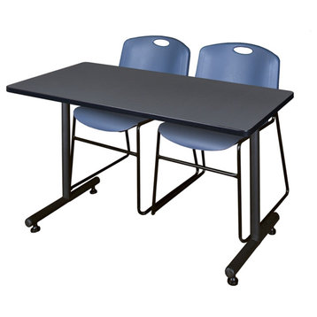 48" x 24" Kobe Training Table- Grey & 2 Zeng Stack Chairs- Blue