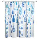 DDCG - Tribal Blue Rain Drops Shower Curtain - Make a splash with in your bathroom with the Tribal Blue Rain Drops Shower Curtain.  This unique, hand drawn rain drop pattern will add style to your bathroom. The fabric shower curtain includes 12 eyelets for hanging and is made of softened polyester fabric. Colors include shades of blue, white and turquoise. This unique shower curtain is designed, printed and assembled in the U.S.A. Shower curtains are made stitched enforced eyelits for hanging. Grommets, hooks and rod are not included.