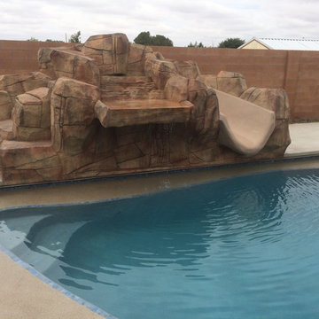 Free Form Rectangular Sculpted Concrete Water Slide/Feature