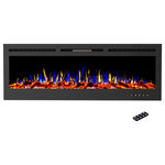 TRADEMARK GLOBAL - 72" Front Vent, Wall Mount or Recessed Fireplace, Brushed Silver - Add a spark of style to any room in your home with this sleek 72-inch Electric Fireplace by Northwest. Bring beauty and warmth together with 3 ambiance-enhancing LED flame color options, 5 brightness settings with included faux logs, crystals or pebbles to place on the ember bed that produces up to 10 glowing colors and instantly transform the mood of your living space. Designed with front heating vents and the choice to hard wire or plug in, this versatile unit can be wall mounted or recessed into the wall using the provided easy to follow instructions. Along with a handy remote control that is conveniently pre-installed with a replaceable CR2025 lithium battery, this slim framed fireplace features a touch screen for easy function control including temperature and timer settings. With heat or no heat options, you can enjoy this elegantly designed fireplace year-round and add the ideal touch of modern style and comfort to your home.