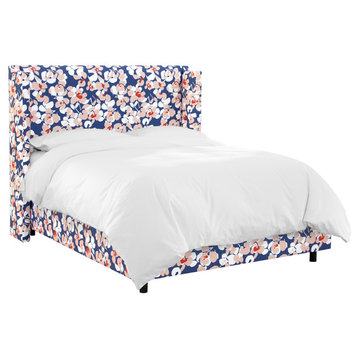 Nicolette Wingback Bed, Color Block Floral Navy Blush, Queen