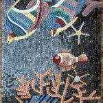 Mozaico - Fish Underwater Mosaic Mural - This is a wonderful handmade marble mosaic of fish and algae and it is composed of natural stones and hand cut tiles. Mosaic Uses: Floors Walls or Tabletops both Indoor or Outdoor as well as wet places such as showers and Pools.