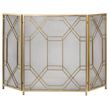 Uttermost 18707 Rosen 34 Inch x 53 Inch Metal Fireplace Screen - Antiqued Gold