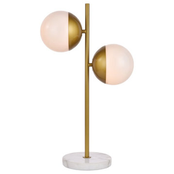 Midcentury Modern Brass And Frosted White 2-Light Table Lamp