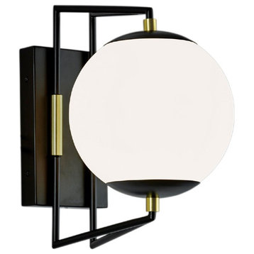 Cosmos LED Outdoor Wall Mount, Matte Black With Satin Brass