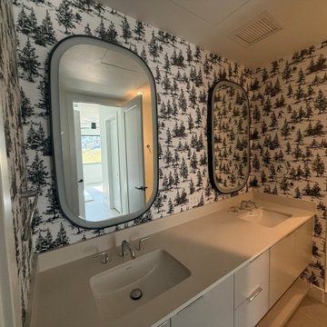 Finished Commercial Vinyl Wallcovering in a Steamboat Springs Primary Bathroom