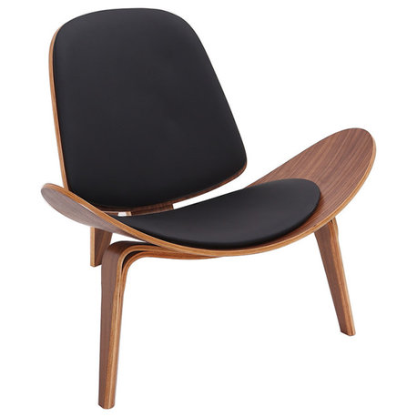 Modern Tripod Black Leather Shell Lounge Chair With Single Side, Black