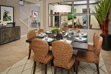 Example of a classic ceramic tile dining room design in San Francisco with beige walls and no fireplace