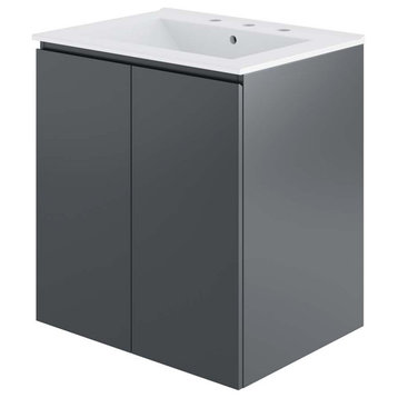 Sink Vanity Cabinet, Wall Mount, White Gray, Ceramic, Modern, Bathroom