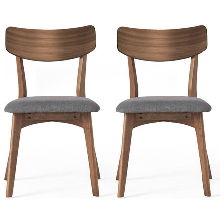 Crystal Mid-Century Modern Upholstered Dining Chairs, Set of 2, Dark Gray