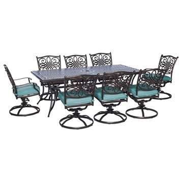 Traditions 9-Piece Swivel Dining Set in Blue