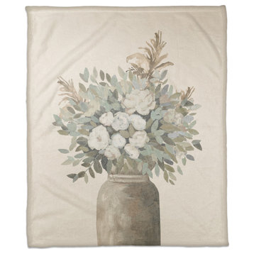 Modern Transitional Flowers 50"x60" Coral Fleece Blanket