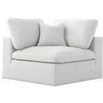 Meridian Furniture - Serene Linen Textured Fabric Deluxe Comfort Modular Corner Chair, Cream - There's lots to love about the Serene linen textured deluxe cloud-like comfort modular collection, and this piece is not an exception. The soft cream linen textured fabric is cozy and sleek to the touch while the overstuffed down/feather cushions provide gentle support so you can relax and unwind like a VIP. Customize your seating with this modular set by adding the pieces you like most. Latches under each piece make it easy to snap them into position for a look that's modern yet welcoming.