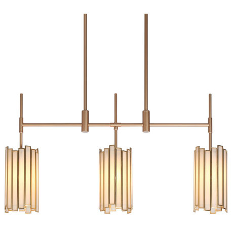 LNC Hemera 3-Light Matte Brass with Tiffany Shade Modern Kitchen Island Light