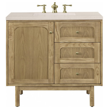 36" Modern Oak Single Sink Floating Bathroom Vanity Quartz, James Martin