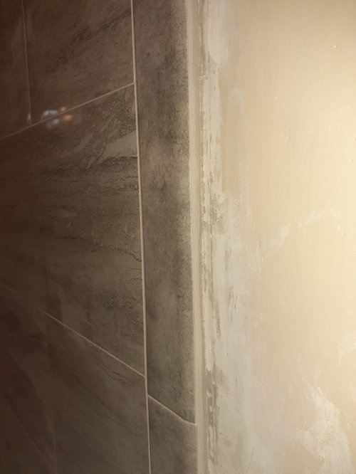 how to correct shower edge finish awkward corner and wide grout lines
