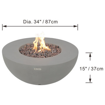 Modeno Roca Gray Durable Round Concrete Fire Bowl, Natural Gas