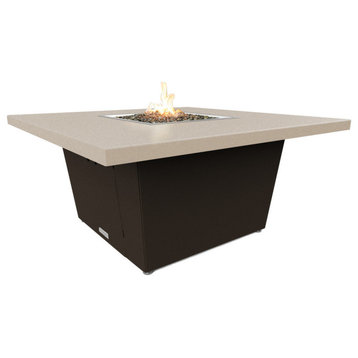 Square Fire Pit Table, 44x44, Chat Height, Propane, Beige Powdercoat Top, Bronze