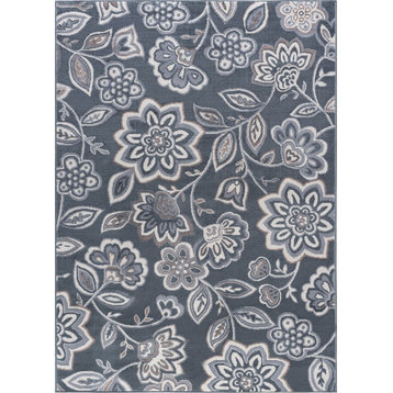Emmalyn Transitional Floral Gray Rectangle Area Rug, 5'x7'