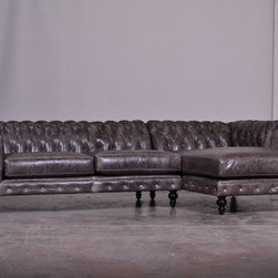 Napa II Cliff Grey with Swarovski Crystal Studs - Sectional Sofas