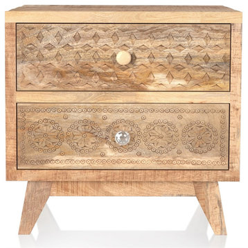 Bowery Hill Rustic Wood 2-Drawer Nightstand in Natural Tone Finish