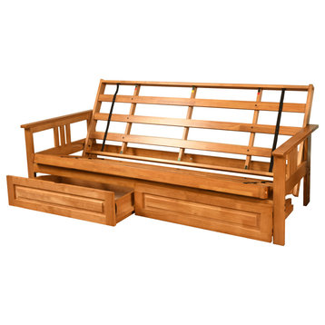 Caleb Frame Futon With Butternut Finish, Storage Drawers, Frame Only