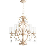 QUORUM INTERNATIONAL - QUORUM INTERNATIONAL 6073-5-70 San Miguel 5-Light Chandelier, Persian White - QUORUM INTERNATIONAL 6073-5-70 San Miguel 5-Light Chandelier, Persian WhiteSeries: San MiguelProduct Style: TransitionalFinish: Persian WhiteDimension(in): 33(H) x 27.5(W)Bulb: (5)60W Candelabra Base(Not Included)Diffuser Material: GlassShade Color: Clear seededUL Type: Dry