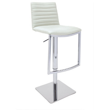 London Swivel Hydraulic Barstool, Pearl White, White, Pearl, Artificial Leather