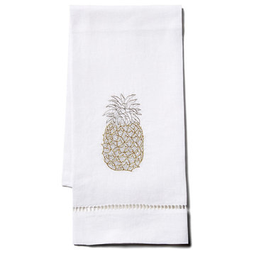 Hand Embroidered Pineapple Fine Linen Hand/Tip Towel