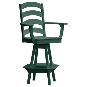 Poly Lumber Ladderback Swivel Bar Chair with Arms, Turf Green