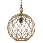 Golden Lighting - Haddoc Medium Pendant With Seeded Glass Shade - Haddoc has the look of a reclaimed sea treasure, brought home and revamped. The large, round, seeded glass is reminiscent of an iridescent bubble magically snared by a net. Enhancing the nautical-inspired design, knotted rope and contrasting hardware mimic old-world tools. These bright pendants allow for widespread illumination and are perfect in coastal settings.