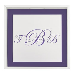 Monogram Wood Tray Designer White Cursive Font - Home Decor