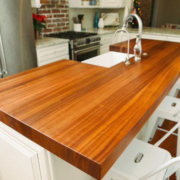 Extra Thick Sapele Mahogany Kitchen Island w/ Farmhouse Sink