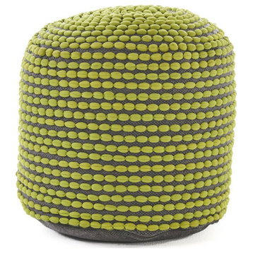 Noble House Rococco Handcrafted Modern Fabric Ottoman Pouf in Green